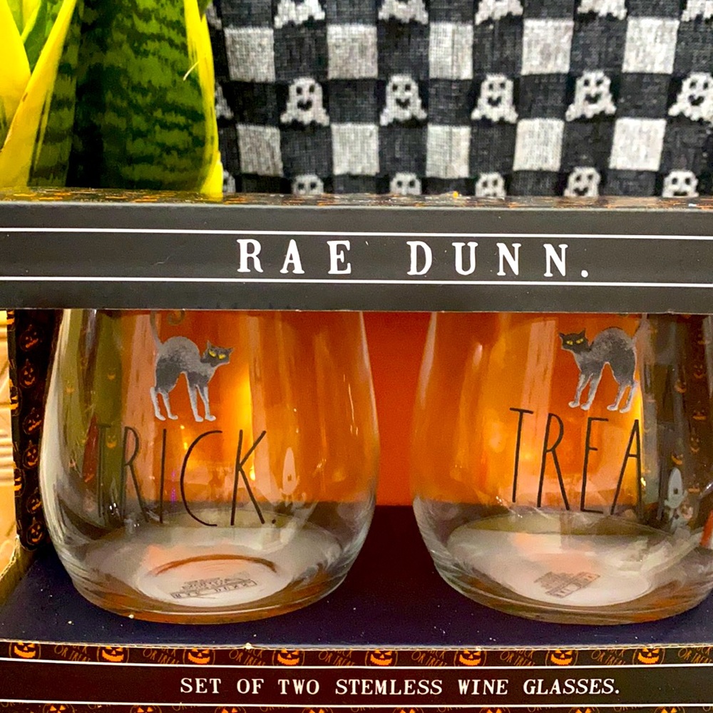 New! Rae Dunn: “Trick/Treat” stemless wine glasses